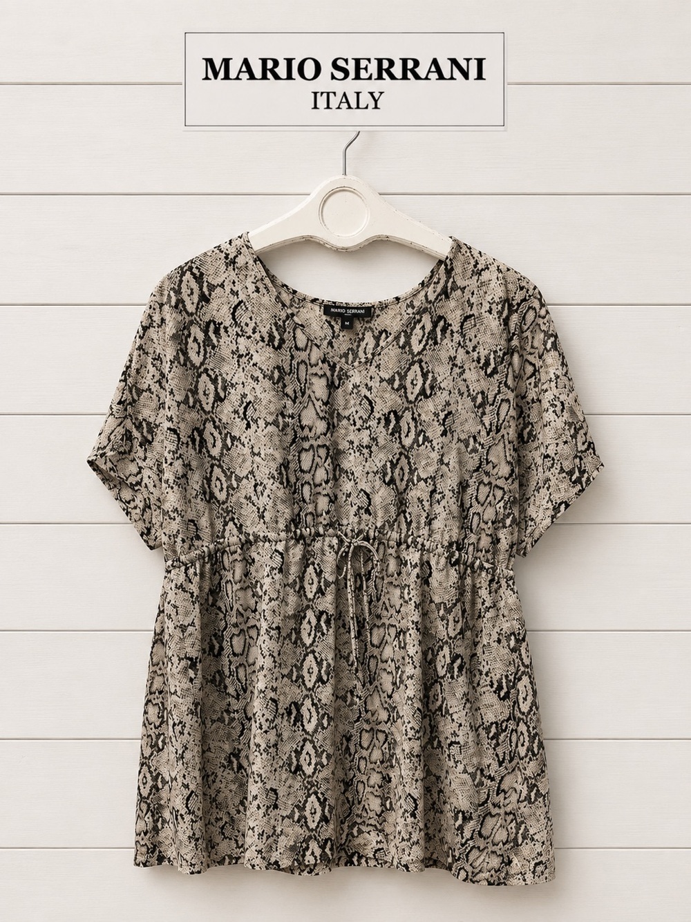 Mario Serrani Snakeskin Print Top with Drawstring Waist – Size L
